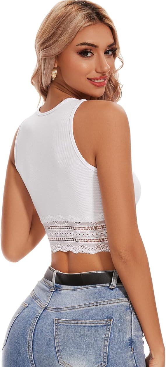 SHEIN - Lace Ribbed Knit crop top