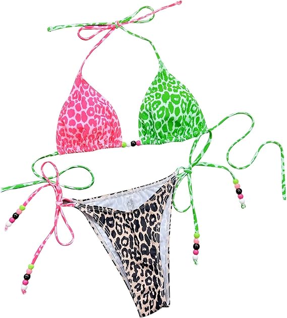 SHEIN - Color block leopard print bikini