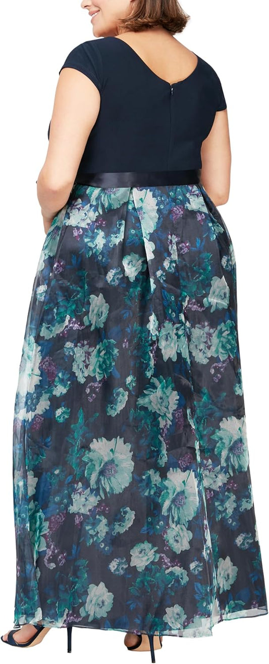 SLNY - Plus Cap Sleeve Floral  Dress