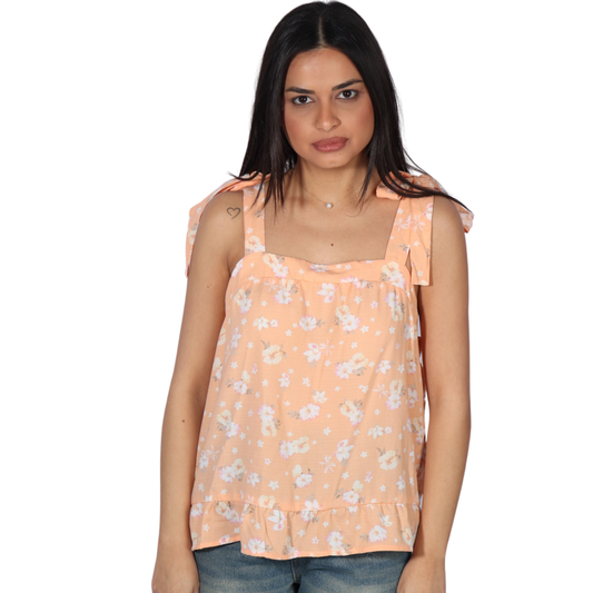 HIPPIE ROSE - Square-Neck Tie-Strap Smocked Top