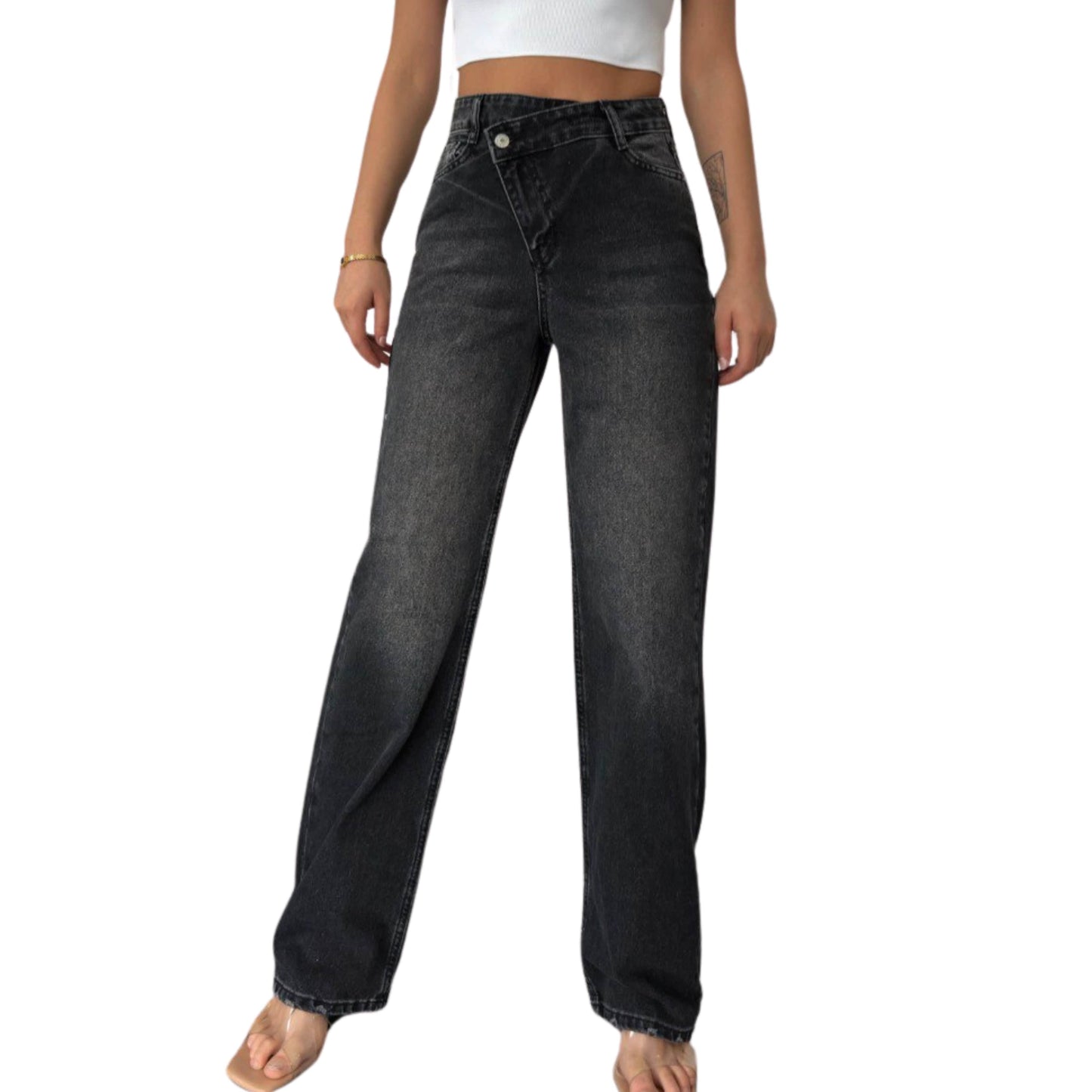 777 PLUS DENIM Womens Bottoms XS / Black 777 PLUS DENIM - Asymmetrical Denim