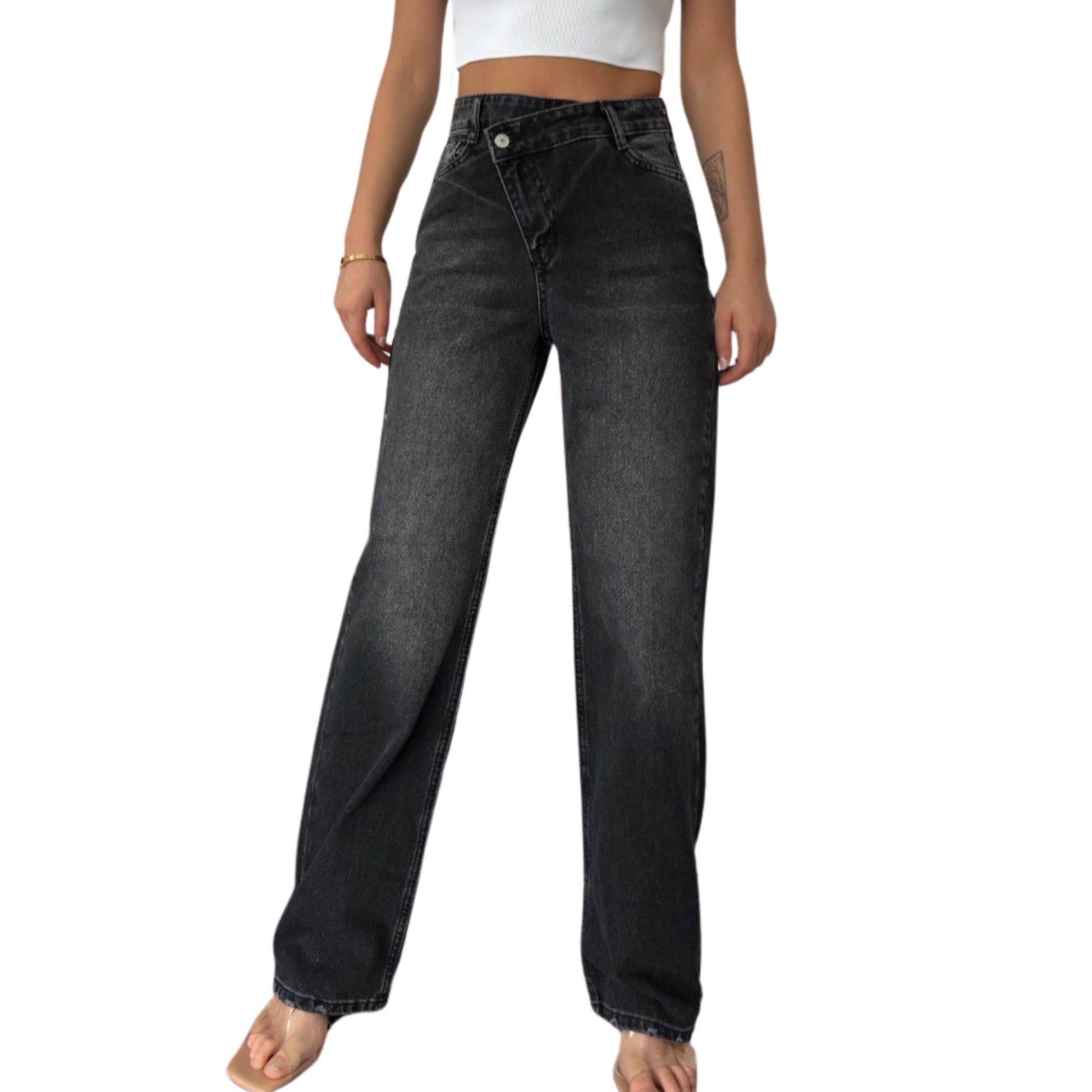 777 PLUS DENIM Womens Bottoms XS / Black 777 PLUS DENIM - Asymmetrical Denim