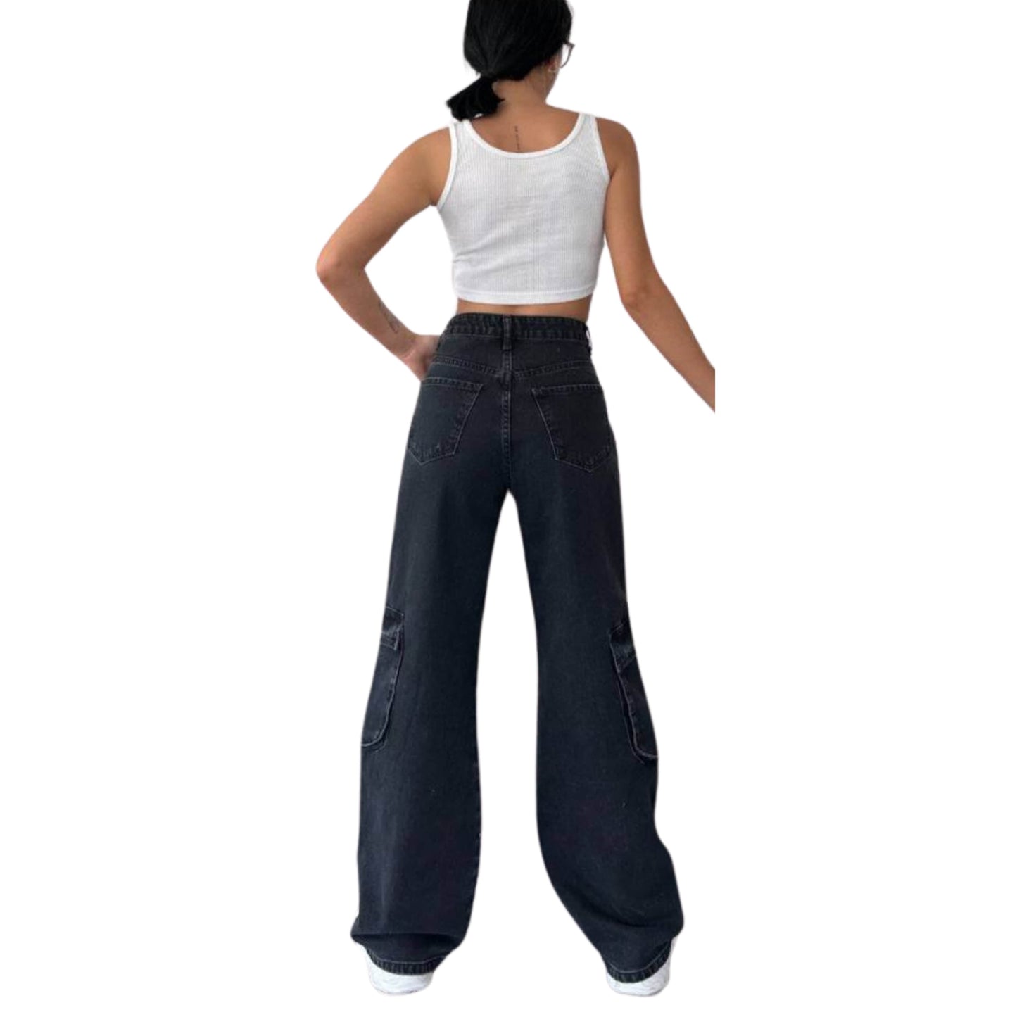 777 PLUS DENIM Womens Bottoms L / Black 777 PLUS DENIM - Designed Pocket All Over Denim