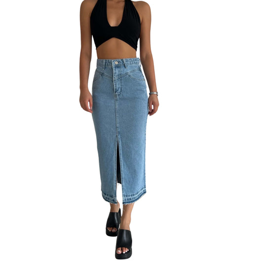 777 PLUS DENIM Womens Bottoms 777 PLUS DENIM - Front Slit Denim Skirt