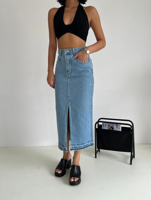 777 PLUS DENIM Womens Bottoms 777 PLUS DENIM - Front Slit Denim Skirt