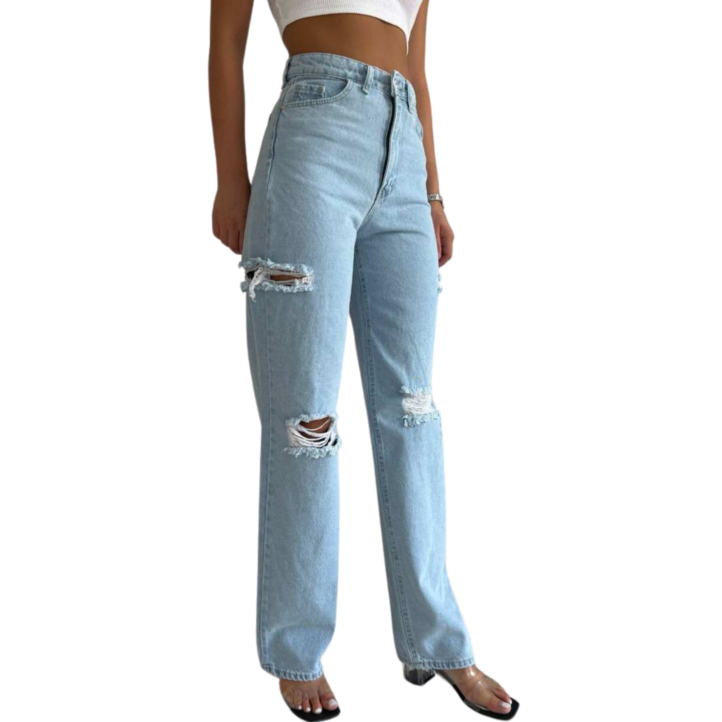 777 PLUS DENIM Womens Bottoms L / Blue 777 PLUS DENIM - Ripped Side Denim