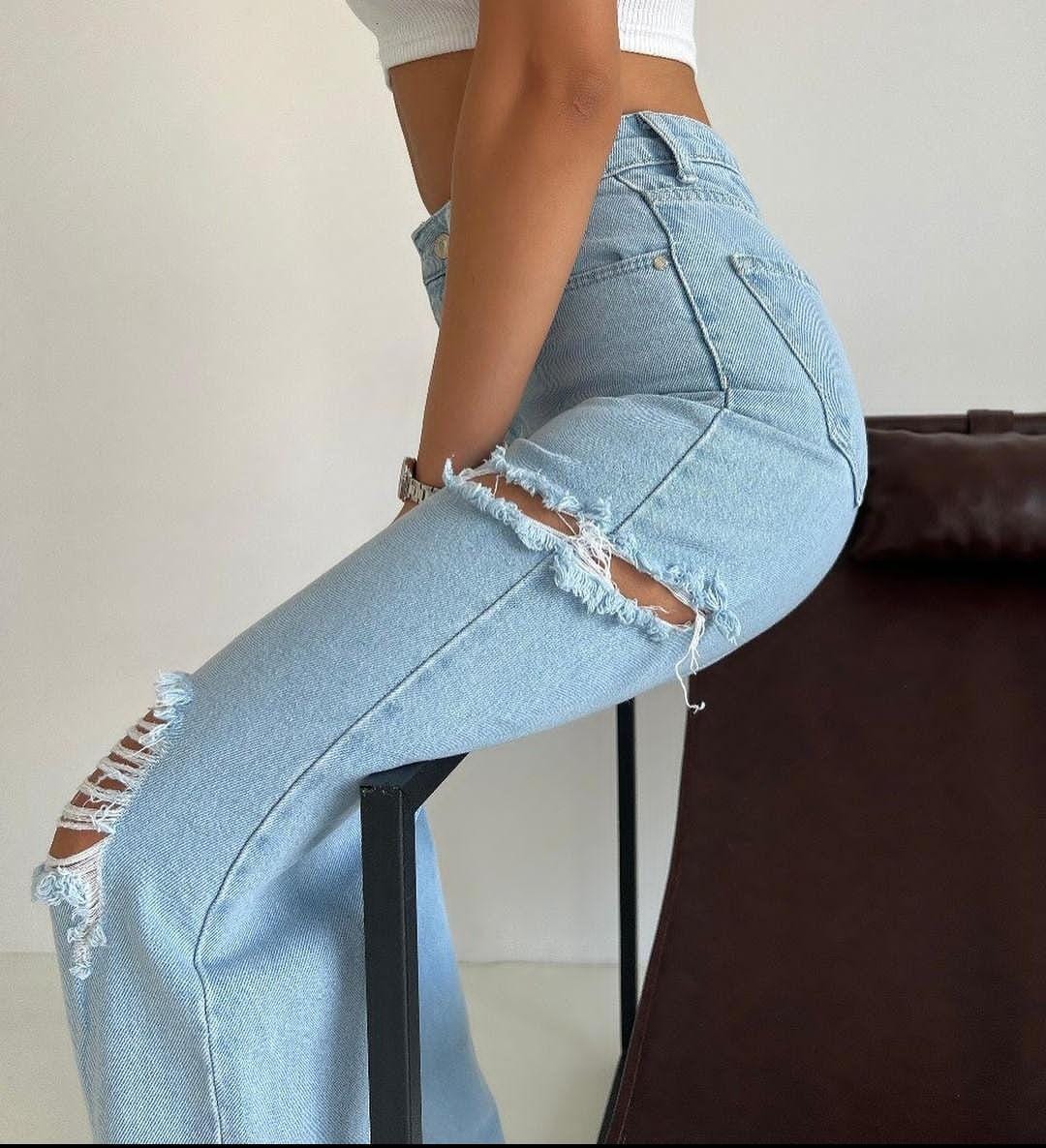 777 PLUS DENIM Womens Bottoms 777 PLUS DENIM - Ripped Side Denim