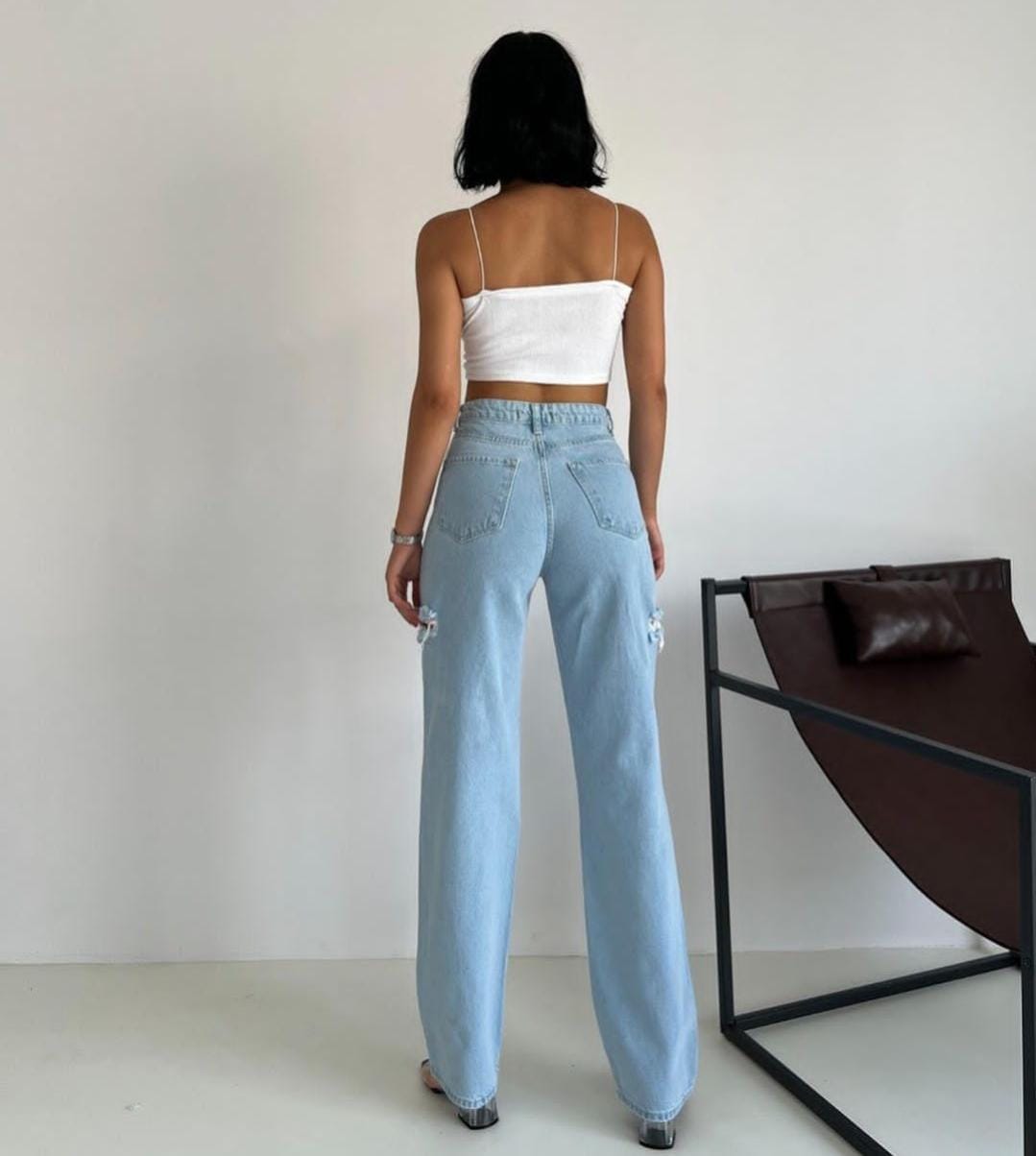 777 PLUS DENIM Womens Bottoms 777 PLUS DENIM - Ripped Side Denim