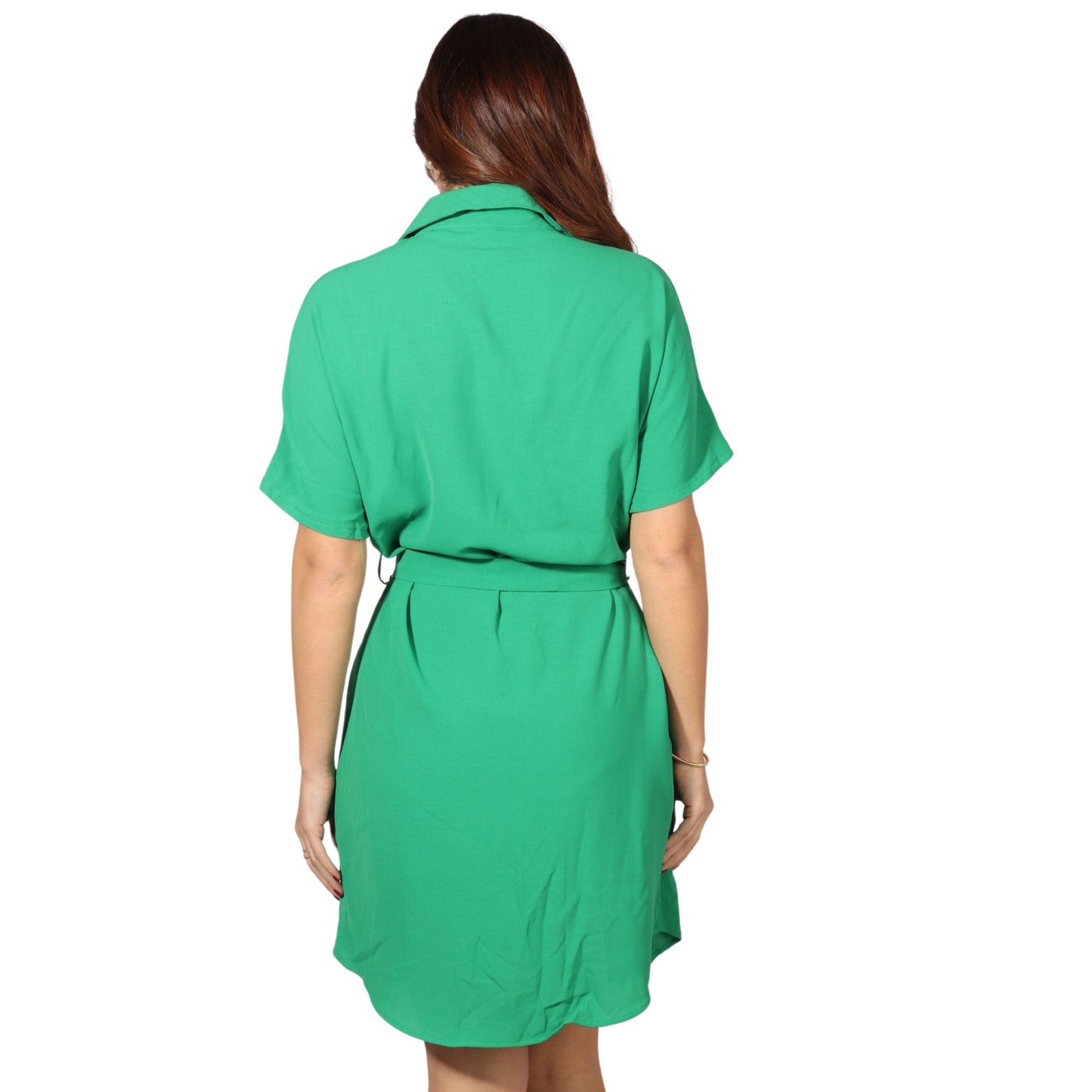 SHEIN - Solid Color Button Front Belted Shirt Dress