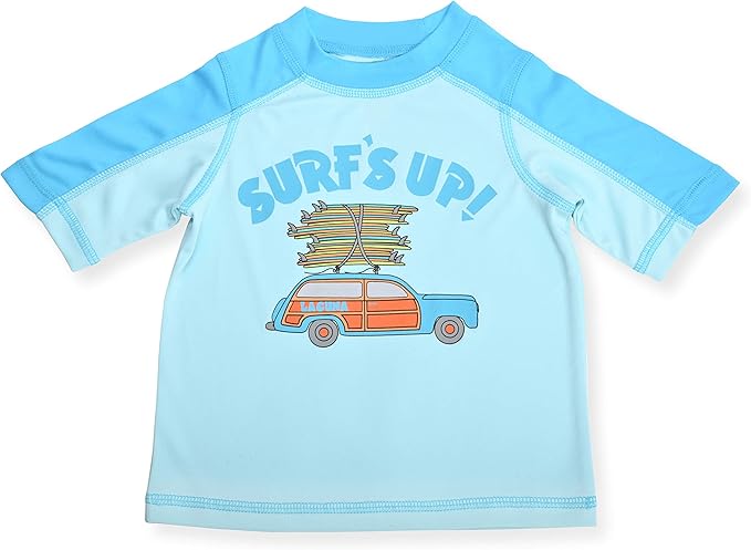 LAGUNA - Baby - Atoll 'Surf's up' Rashguard & Gray Stripe Boardshorts