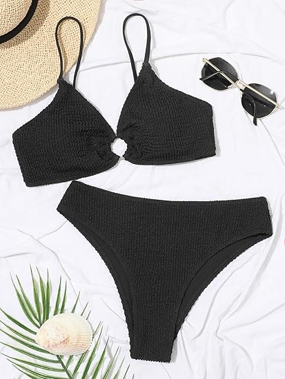 SHEIN - O-Ring Detail Textured Bikini Set