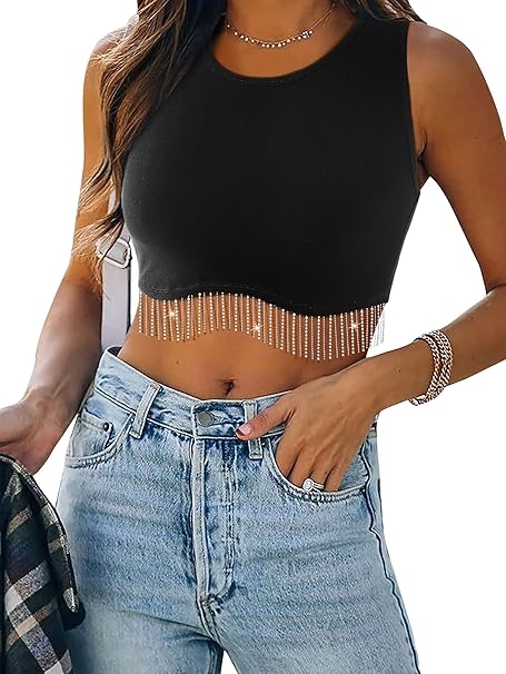 SHEIN - Rhinestone fring design crop top