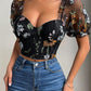 Shein - Mesh Printed  Design Crop Top