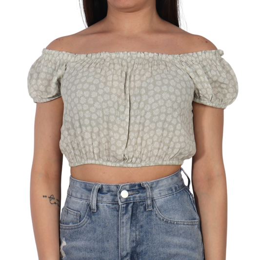 HIPPIE ROSE - Print Elastic Off Shoulder  Blouse