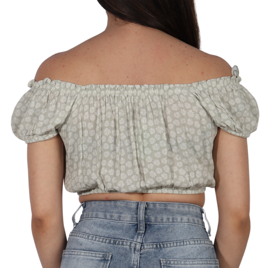 HIPPIE ROSE - Print Elastic Off Shoulder  Blouse