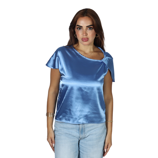 SHEIN - Asymmetrical Neck Twist Detail Satin Blouse