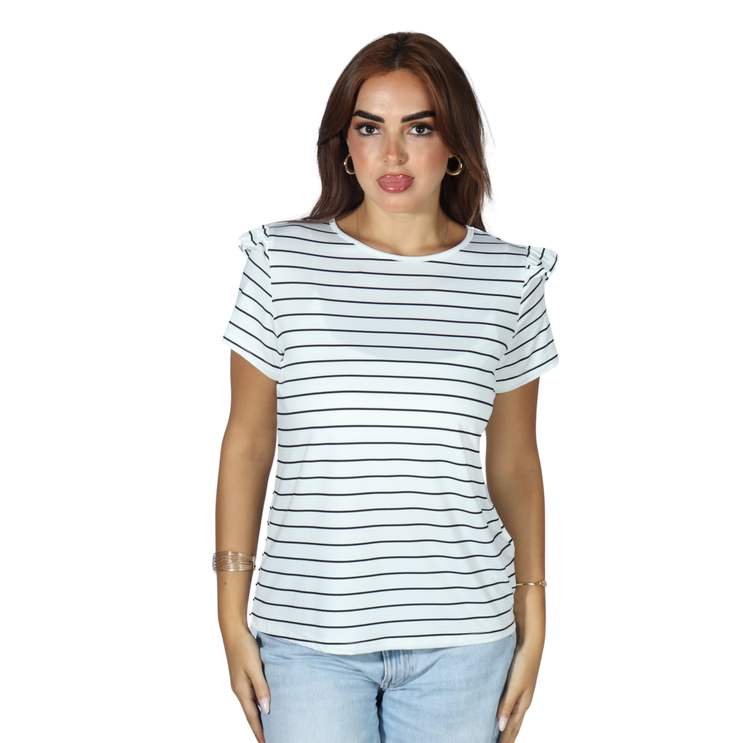 SHEIN - Casual Striped Ruffle T-Shirt