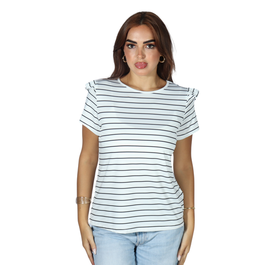 SHEIN - Casual Striped Ruffle T-Shirt