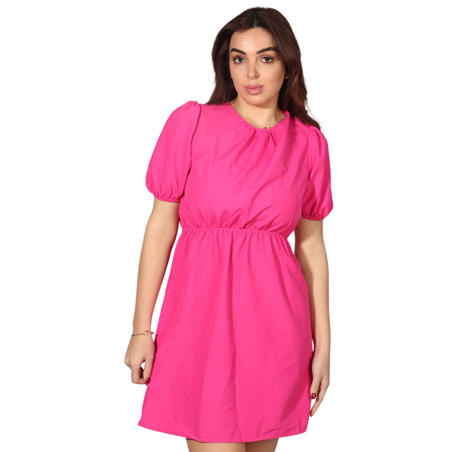 SHEIN - Short Sleeve Puff Knot Tie Open Back Dress