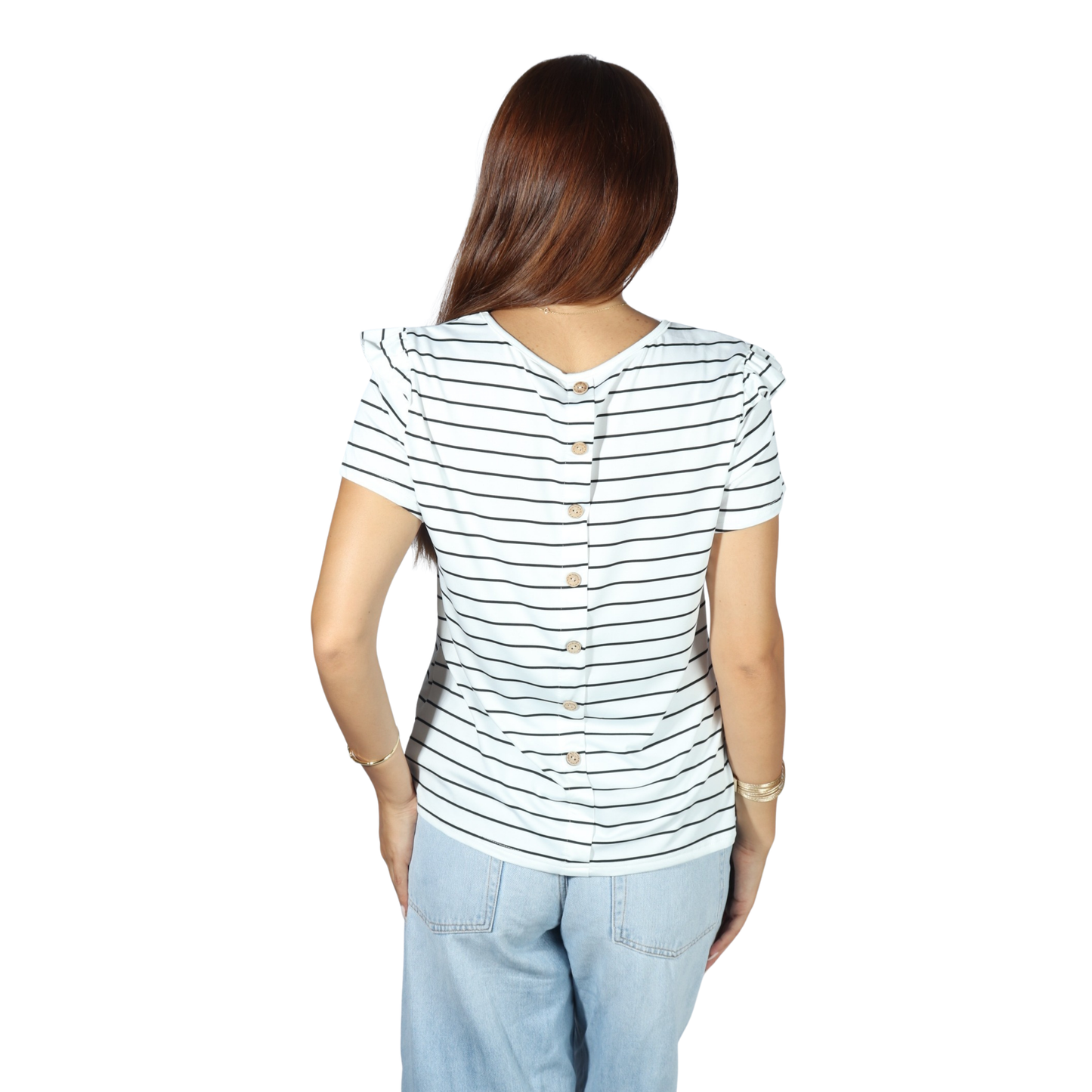 SHEIN - Casual Striped Ruffle T-Shirt