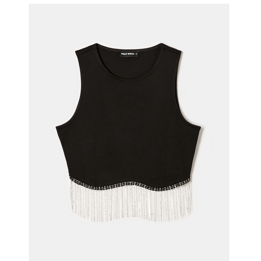 SHEIN - Rhinestone Fringe Zip Back Tank Top