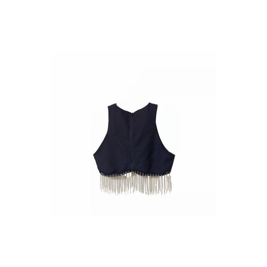 SHEIN - Rhinestone Fringe Zip Back Tank Top