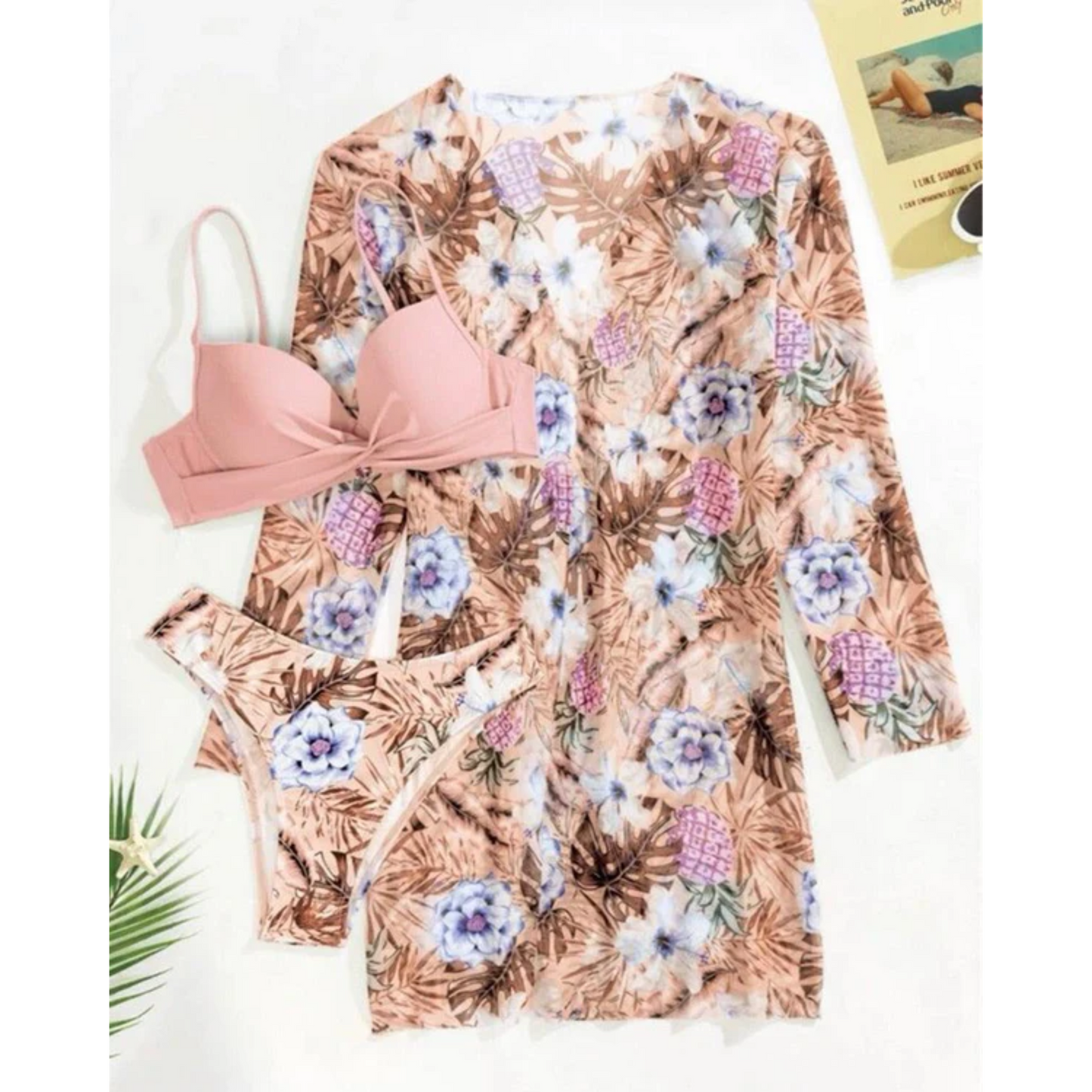 SHEIN - Floral Print  Twist Swimwear Three Pieces