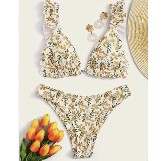 SHEIN -  Frill Trim Triangle Floral Swimwear Two Pieces