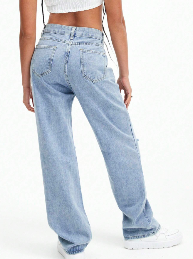 SHEIN - High Waist Straight Leg Jeans