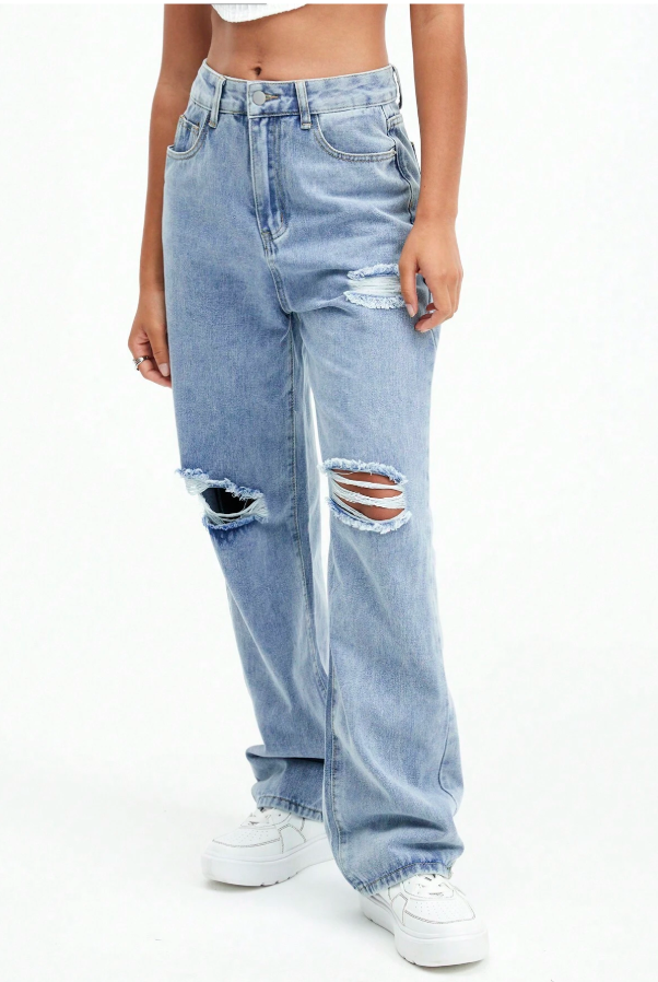 SHEIN - High Waist Straight Leg Jeans