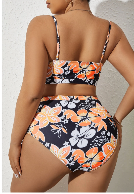 SHEIN - Floral Print High Waisted Two Pieces Swimwear