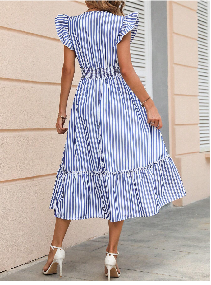 SHEIN - Striped Print Ruffle Hem Dress