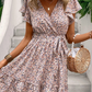 SHEIN - Print Butterfly Sleeve Ruffle Hem Dress