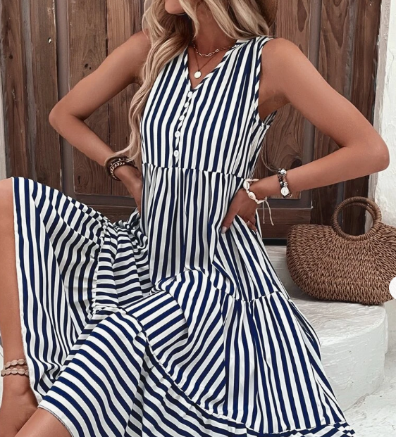 SHEIN - Striped Sleeveless a Line  Midi Dress