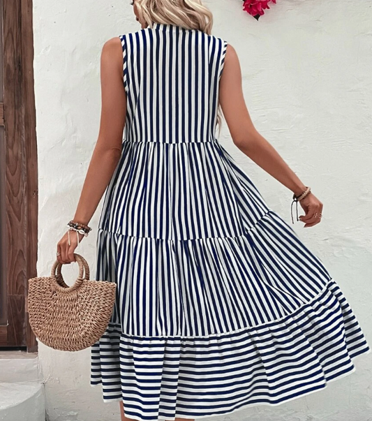 SHEIN - Striped Sleeveless a Line  Midi Dress