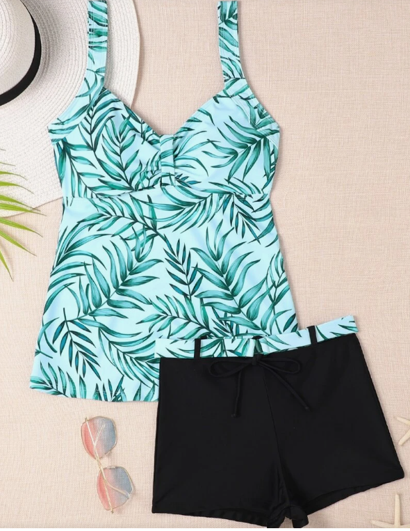 SHEIN - Tropical Print Tankini Set Two Pieces