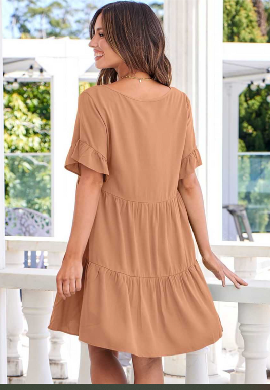 SHEIN = Size Solid Color Short  Ruffle Sleeve Short DRESS