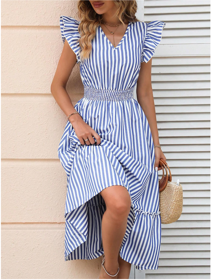 SHEIN - Striped Print Ruffle Hem Dress