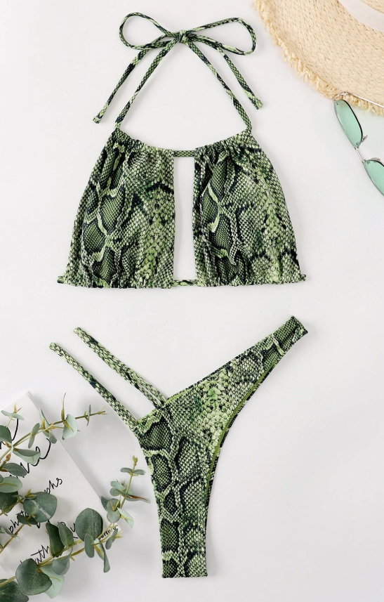 SHEIN - Snakeskin Print Swimwear Two Pieces