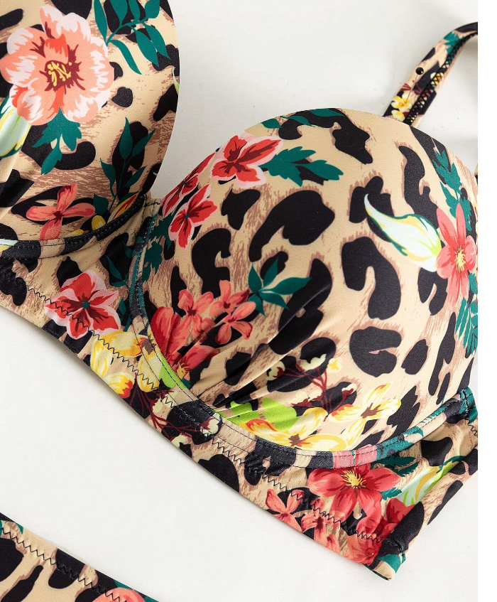 SHEIN - Floral & Leopard Bikini Set