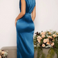 SHEIN - Plunging Neck Split Thigh Satin Dress