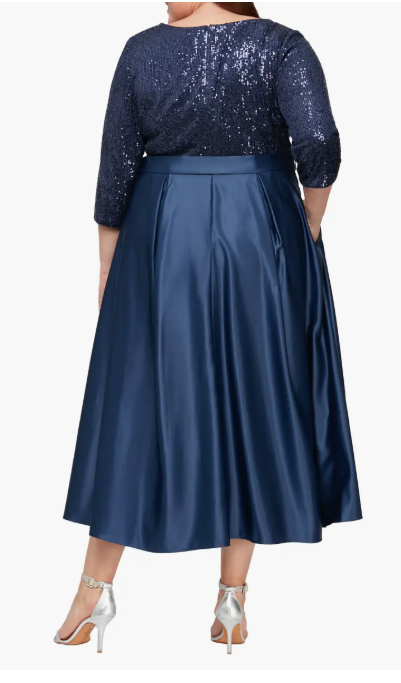 ALEX EVENINGS - Plus Size Sequined MIDI Surplice Side-Tie Dress