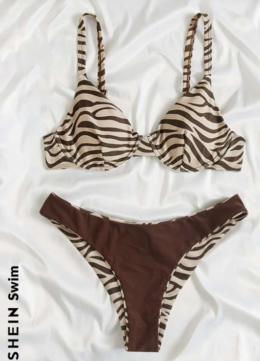 SHEIN - Swim Summer Beach Zebra Stripe Underwire Bikini Set