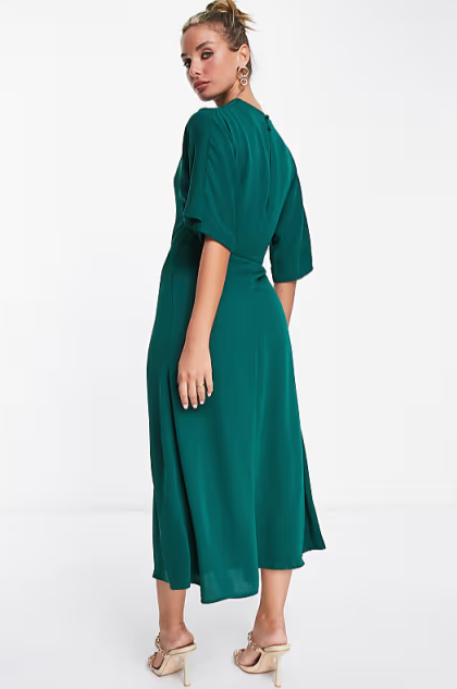 ASOS - Cowl Neck Midi Dress With Wrap Skirt