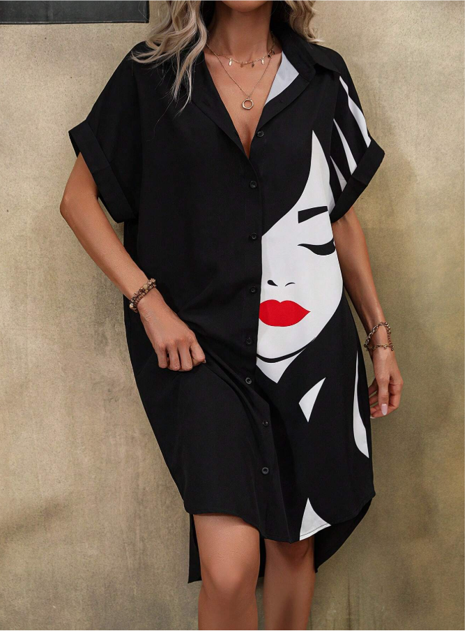 SHEIN - Batwing Sleeve Graphic Shirt Dress