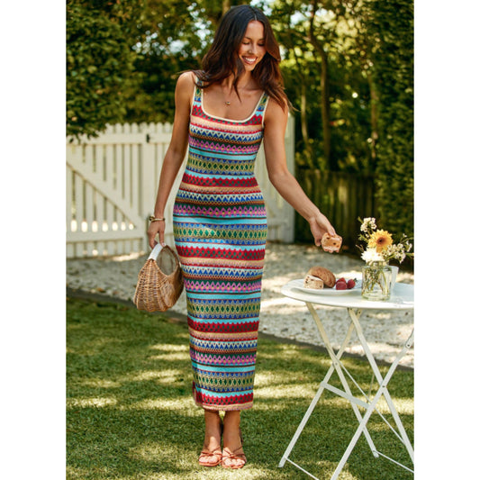 SHEIN - Dress with Slit and Geometric Patterns