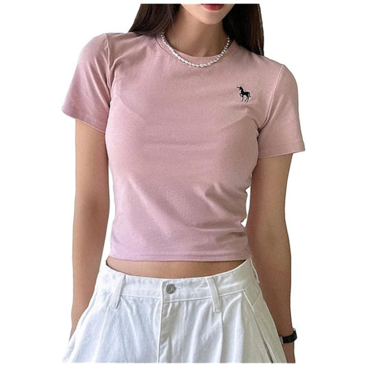 SHEIN - Horse Logo Solid T-Shirt