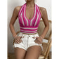 SHEIN - Striped Hollow-Out Knit Top