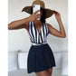 SHEIN - Striped Plunging Swimsuit