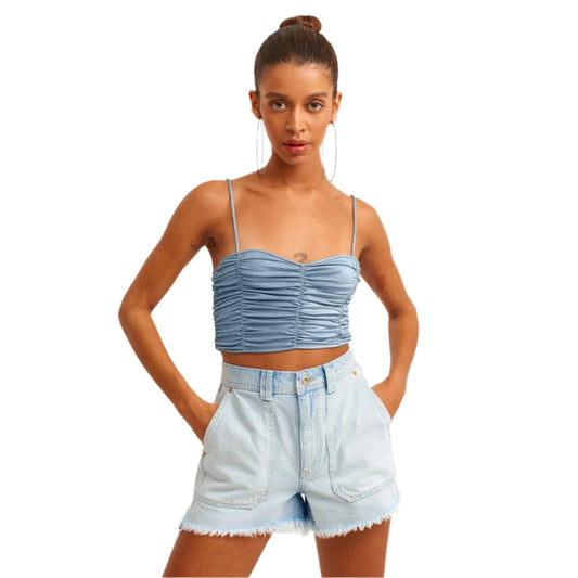 OXXO -  Shirred Metallic Crop Top